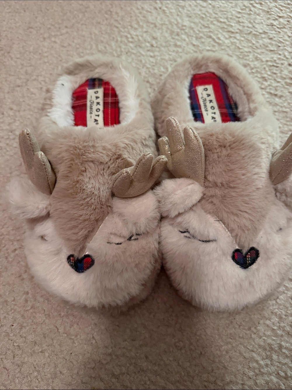 Women’s Plush Reindeer Slippers - Beige